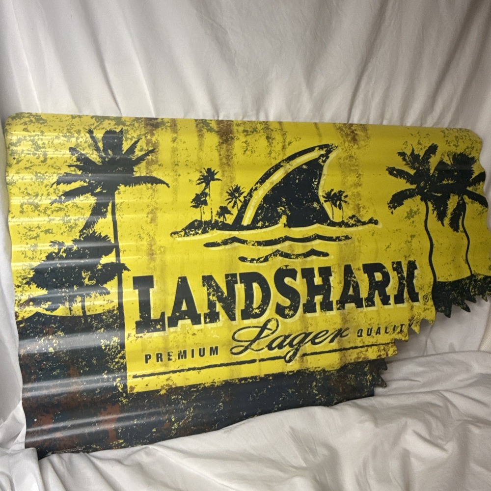 LANDSHARK Lager Wall Tin Bar Tiki Shark Fin Bite Man Cave Pool Sign Coastal 3FT